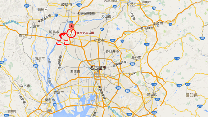 愛知県一宮市テニスコートの地図